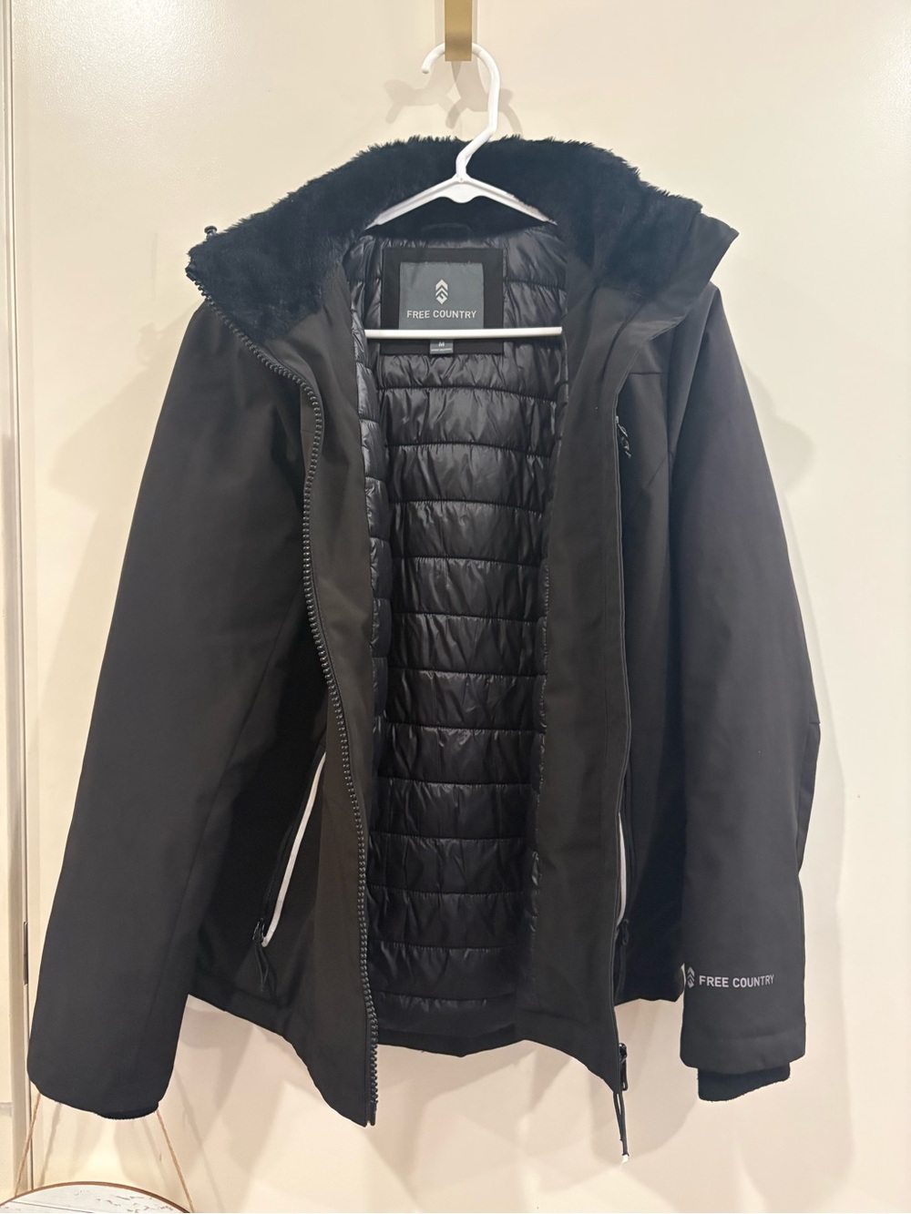 Free Country Black Women's Insulated Ski Jacket with Faux Fur Hood